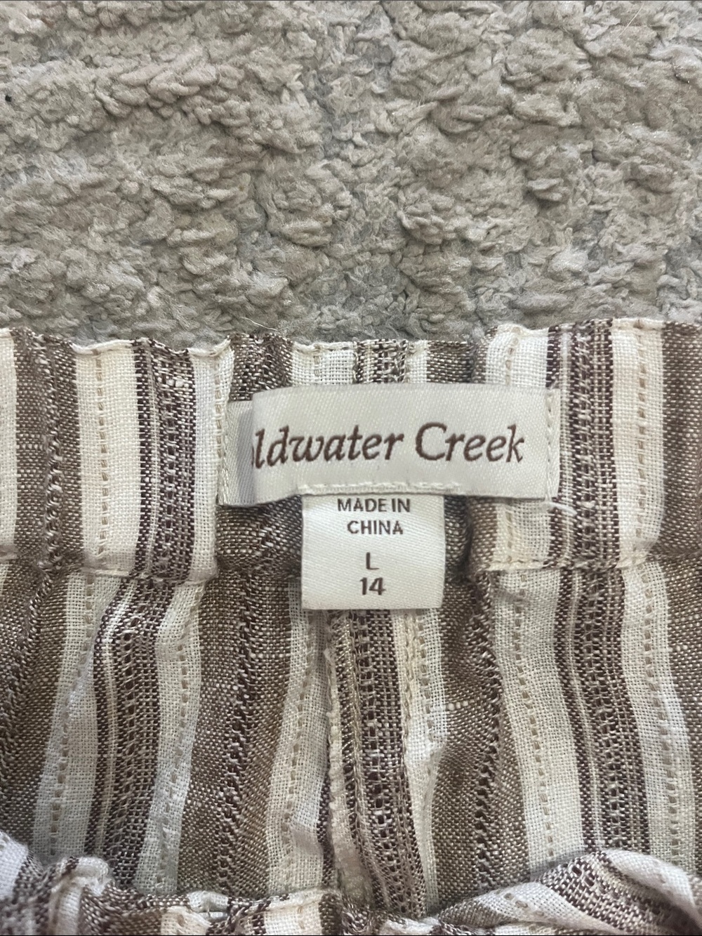 Coldwater Creek Striped Pull On Linen A-line Midi Skirt Taupe & White Medium 14 - Picture 2 of 6